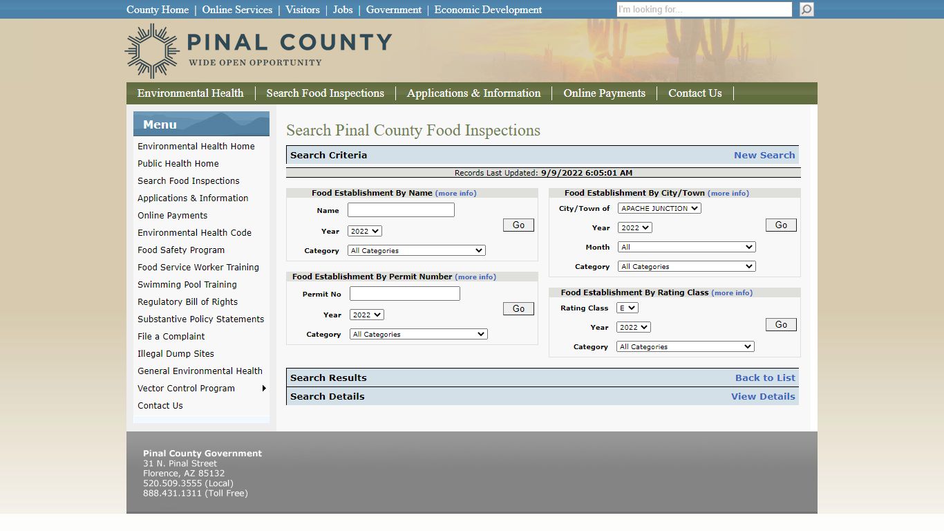 Search Food Inspections - Pinal County